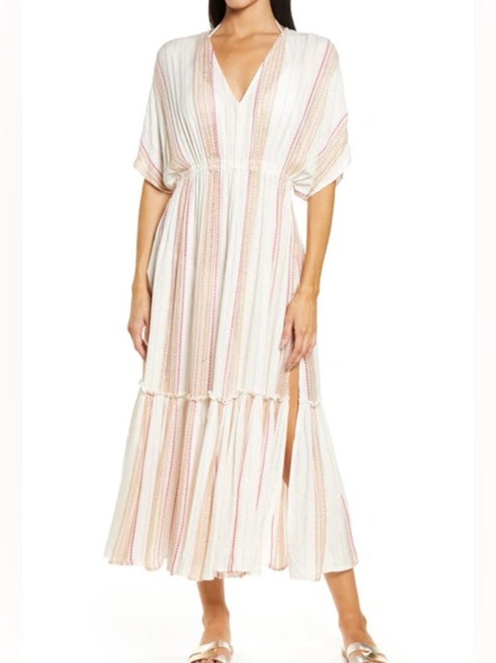 Elan Cecily Cream Striped V-Neck Maxi Swim Coverup 💗💗